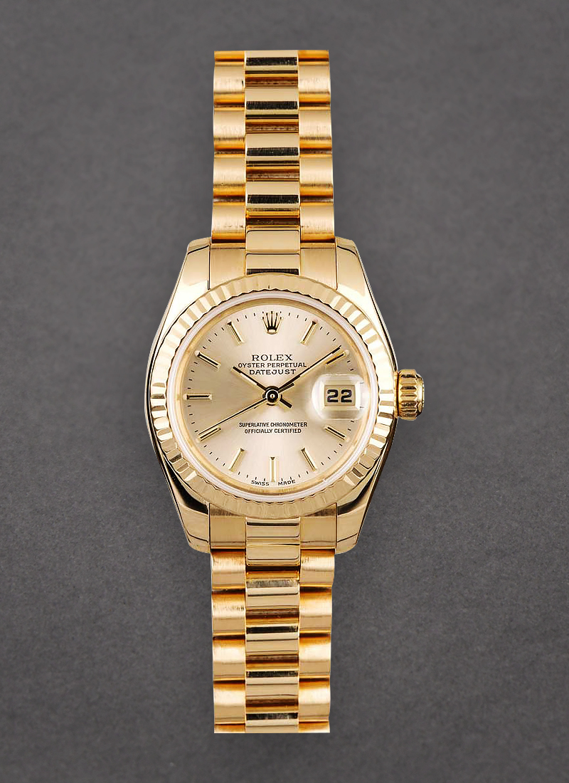 Pre-Owned Rolex Ladies President in Yellow Gold with Fluted Bezel