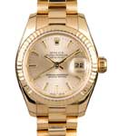 Ladies President in Yellow Gold with Fluted Bezel on Yellow Gold President Bracelet with Champagne Stick Dial