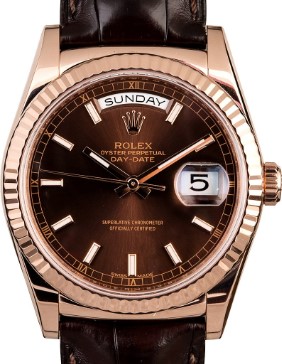 Day Date - President - Rose Gold - Fluted Bezel on Strap with Chocolate Stick Dial
