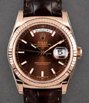 Day Date - President - Rose Gold - Fluted Bezel on Strap with Chocolate Stick Dial