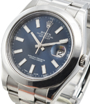 Datejust II Steel 41mm in Smooth Bezel on Oyster Bracelet with Blue Stick Dial