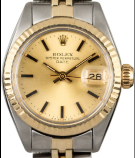 Lady's 2-Tone Date 24mm - Fluted Bezel on Jubilee Bracelet with Champagne Stick Dial