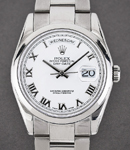 Day-Date - President - White Gold - Smooth Bezel on Oyster Bracelet with White Roman Dial