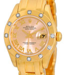 Masterpiece 29mm Yellow Gold with 12 Diamond Bezel on Pearmaster Bracelet with Champagne Roman Dial