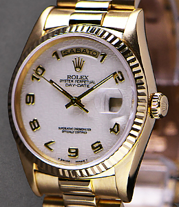 Day Date - President - 36mm - Yellow Gold - Fluted Bezel  on President Bracelet - White Jubilee Arabic Dial