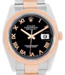 2-Tone Datejust 36mm in Rose Gold Smooth Bezel on Oyster Bracelet with Black Roman Dial