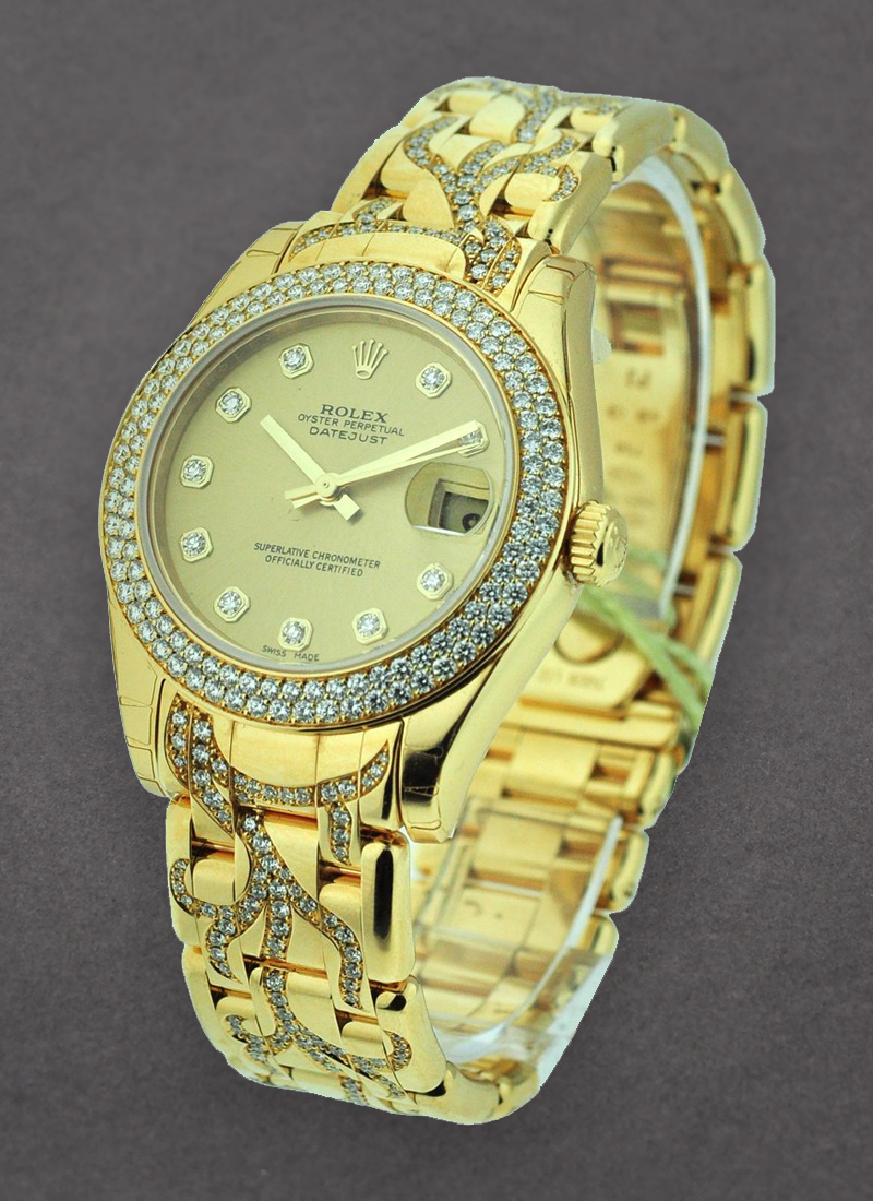 Pre-Owned Rolex Masterpiece 34mm Midsize in Yellow Gold with 2-Row Diamond Bezel