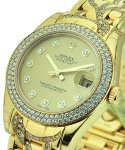 Masterpiece 34mm Midsize in Yellow Gold with 2-Row Diamond Bezel on Pearlmaster Diamond Bracelet with Champagne Diamond Dial