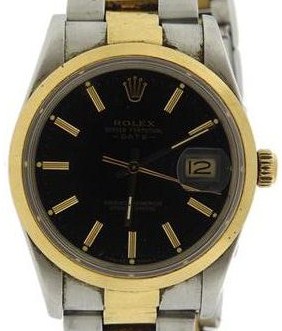 Datejust 36mm Men's with Yellow Gold Domed Bezel on Oyster Bracelet with Black Stick Dial