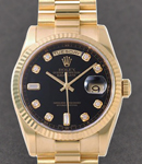 Day-Date - President - Yellow Gold - Fluted Bezel on President Bracelet with Black Diamond Dial