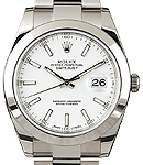 Datejust 41mm in Steel with Smooth Bezel on Oyster Bracelet with White Stick Dial