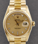 President - Double Quick - 36mm - Yellow Gold on President Bark Bracelet - Factory Champagne Diamond Dial