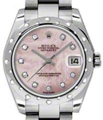 Datejust 31mm in Steel with White Gold Diamond Bezel on Oyster Bracelet with Pink MOP Diamond Dial