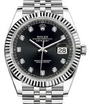 Datejust II 41mm in Steel with White Gold Fluted Bezel on Jubilee Bracelet with Black Diamond Dial