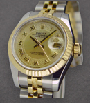 Ladies 2-Tone Datejust in Steel with Yellow Gold Fluted Bezel on Steel and Yellow Gold Jubilee Bracelet with Champagne Decorated Roman  Dial