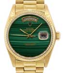 Datejust Lady's President in Yellow Gold with Fluted Bezel on President Bracelet with Green Malachite Dial
