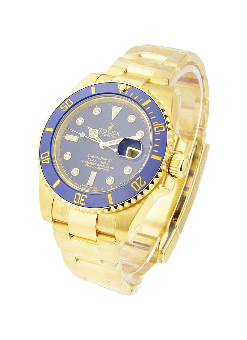Pre-Owned Rolex Submariner in Yellow Gold with Blue Engraved Bezel