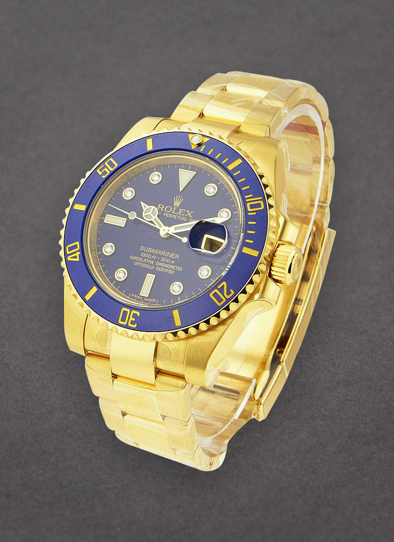 Pre-Owned Rolex Submariner in Yellow Gold with Blue Engraved Bezel