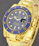 Submariner in Yellow Gold with Blue Engraved Bezel on Oyster Bracelet with Blue Serti Diamond Dial