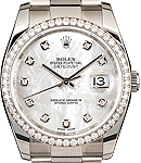Datejust 36mm in Steel with Diamond Bezel on Oyster Bracelet with White MOP Diamond Dial