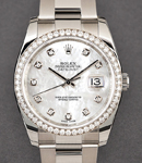 Datejust 36mm in Steel with Diamond Bezel on Oyster Bracelet with White MOP Diamond Dial