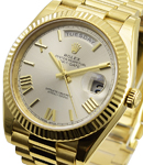 President Day Date 40mm in  Yellow Gold with Fluted Bezel on President Bracelet with Silver Roman Dial