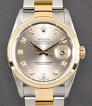 Datejust 36mm 2-Tone with Yellow Gold Smooth Bezel on Oyster Bracelet with Silver Diamond Dial