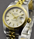 Datejust 26mm in Steel with Yellow Gold Fluted Bezel on Jubilee Bracelet with Silver Stick Dial