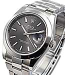 Datejust 41mm in Steel with Smooth Bezel on Bracelet with Dark Rhodium Stick Dial