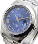 Datejust II 41mm in Steel with Smooth Bezel on Oyster Bracelet with Blue Roman Dial