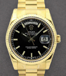 Day Date President 36mm in Yellow Gold with Fluted Bezel on President Bracelet with Black Stick Dial