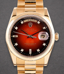 President Day Date 36mm in Yellow Gold with Fluted Bezel on President Bracelet with Red Vignette Diamond Dial