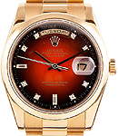 President Day Date 36mm in Yellow Gold with Fluted Bezel on President Bracelet with Red Vignette Diamond Dial