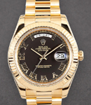 President Day-Date 41mm in Yellow Gold Fluted Bezel on President Bracelet with Black Roman Dial