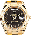 President Day-Date 41mm in Yellow Gold Fluted Bezel on President Bracelet with Black Roman Dial