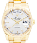 President Day-Date 36mm in Yellow Gold with Fluted Bezel on President Bracelet with Silver Stick Dial