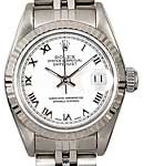Lady's Datejust 26mm in Steel with White Gold Fluted Bezel on Jubilee Bracelet with White Roman Dial