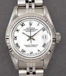 Lady's Datejust 26mm in Steel with White Gold Fluted Bezel on Jubilee Bracelet with White Roman Dial