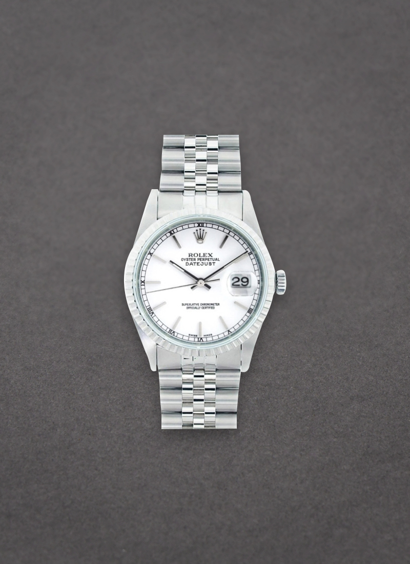 Pre-Owned Rolex Datejust 36mm in Steel with White Gold Engine Turned Bezel