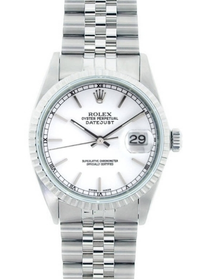 Pre-Owned Rolex Datejust 36mm in Steel with White Gold Engine Turned Bezel
