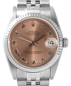 Mid Size Datejust 31mm in Steel with White Gold Fluted Bezel on Jubilee Bracelet with Pink Roman Dial