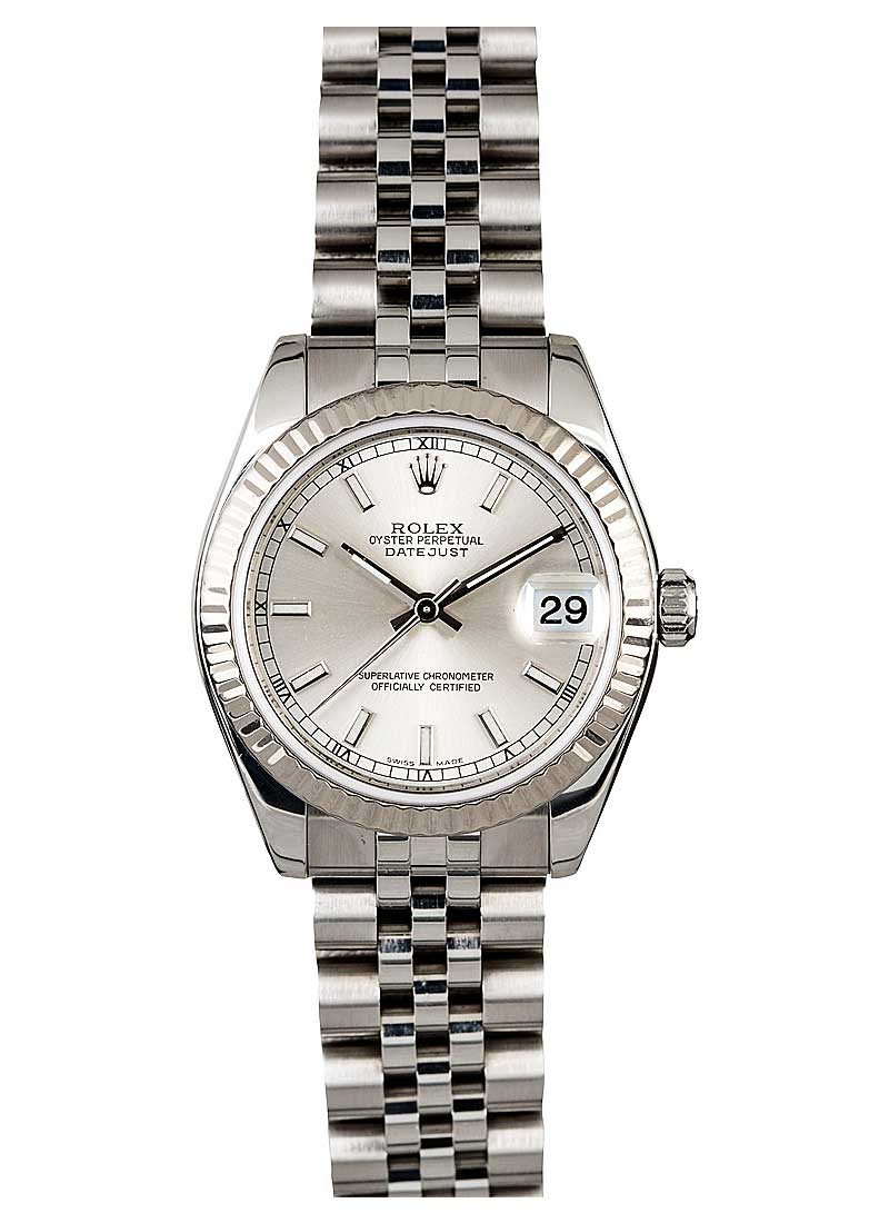 Pre-Owned Rolex Datejust Lady 31mm in Steel with White Gold Fluted Bezel