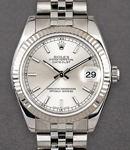 Datejust Lady 31mm in Steel with White Gold Fluted Bezel on Steel Jubilee Bracelet with Silver Stick Dial