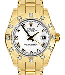 Masterpiece 29mm Ladies in Yellow Gold with 12 Diamond Bezel on Pearlmaster Bracelet with White Roman Dial