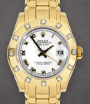 Masterpiece 29mm Ladies in Yellow Gold with 12 Diamond Bezel on Pearlmaster Bracelet with White Roman Dial