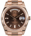President Day Date 40mm in Rose Gold with Fluted Bezel on President Bracelet with Chocolate Diamond Dial