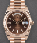 President Day Date 40mm in Rose Gold with Fluted Bezel on President Bracelet with Chocolate Diamond Dial