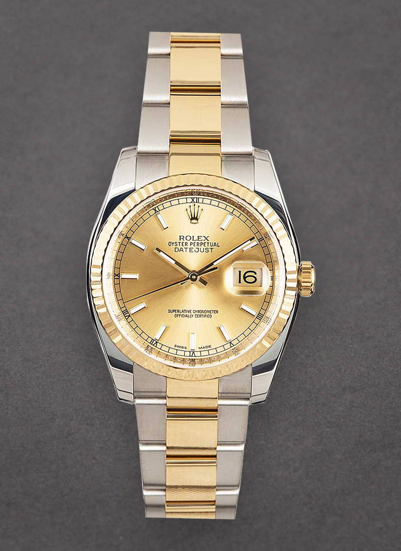 Pre-Owned Rolex Datejust 36mm in Steel with Yellow Gold Fluted Bezel