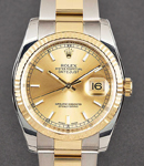 Datejust 36mm in Steel with Yellow Gold Fluted Bezel on Oyster Bracelet with Champagne Stick Dial