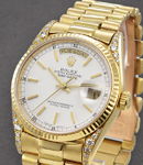 Day-Date President 36mm in Yellow Gold with Custom Diamond Lugs on President Bracelet with White Stick Dial